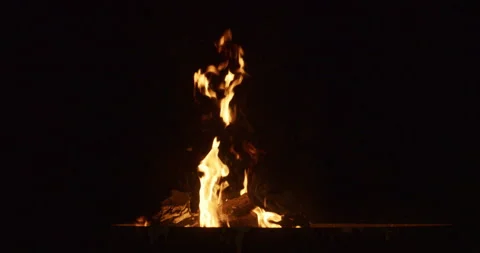 Slow Motion Medium Shot of Burning Firewood in Fire Pit with Flames Stock Footage 343539773
