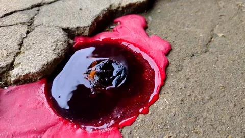 Slow Motion of a Melted Red Candle with an Outdoor Flame Stock Footage 304718320