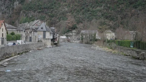 Slow motion of the mighty river with abundant water that falls strongly near the Video stock 274901921
