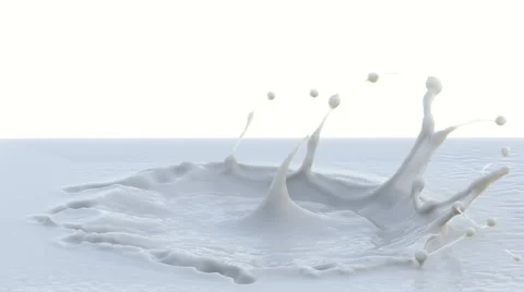 Slow-motion milk dropping and splashing making beautiful crown splash Stock Footage