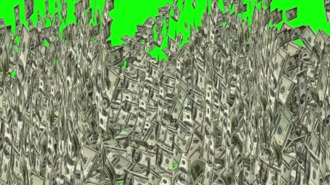 Slow Motion Money Dollars falling green background Stockbeeldmateriaal 275704560