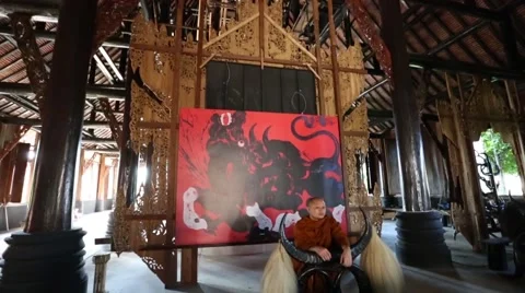 Slow Motion of `monk in Temple. Stock Footage 49774046