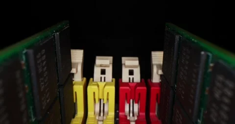 Slow motion of motherboard components - memory slots, CPU Stock Footage 298533150