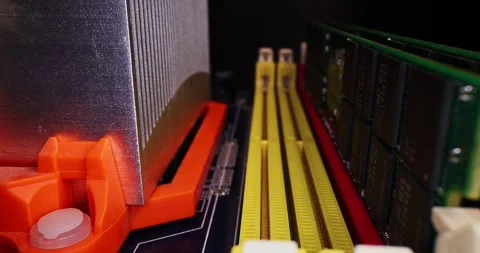 Slow motion of motherboard -  memory, processor, sata Stock Footage 298532545