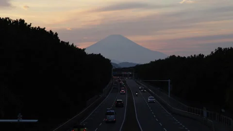 Slow motion mount Fuji and pine trees at twilight in Japan Video stock 348200424