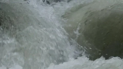 Slow motion of mountain river water passing through a rocky cascade Видео 297716478