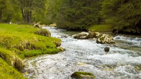 Slow motion of mountain waterfall Stock Footage 76004034