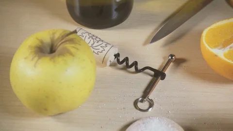 Slow motion movement of the camera above the table with citrus and flowing water Video stock 87913850