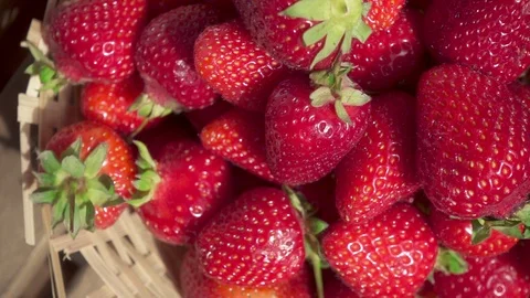 Slow motion movement of the camera over a strawberry and milkshake in a glass Video stock 90375128