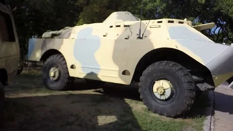 Slow motion, Moving the camera. Military Armored Personnel Carrier Stock-Footage 79617499