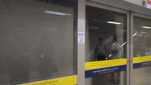 Slow Motion MRT Train Arriving at Underground Station in Bangkok Thailand Stock Footage 337451590