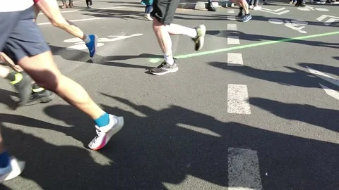 Slow motion multicultural people running marathon Stock Footage 175745578