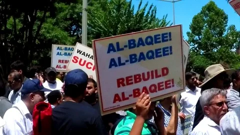 Slow motion of Muslims protest against terrorism in Washington, DC Stock Footage 77490445