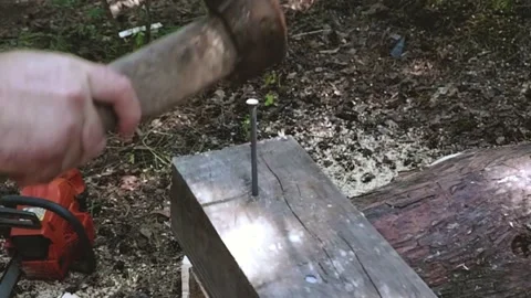 Slow motion. The nail is hammered into the board. construction Stock-Footage 156937955