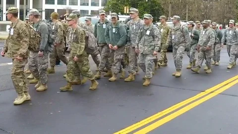 Slow motion of National Guard during Trump protests Stock Footage 72348193