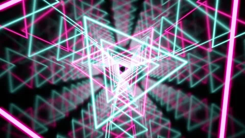 Slow Motion Neon Ice Blue Hot Pink Triangle Cyber Room VJ Loop 4K 20s Seamless Stock Footage 340260525
