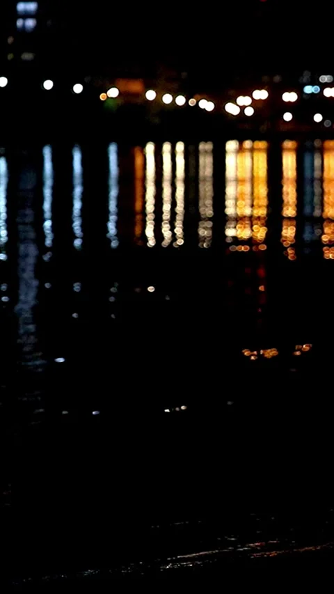 Slow motion night view along a river in Japan beautiful ripples,Vertical,01 库存影片 347734657