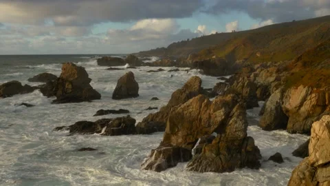 Slow motion of the ocean waves in Big Sur California Stock Footage 234655177