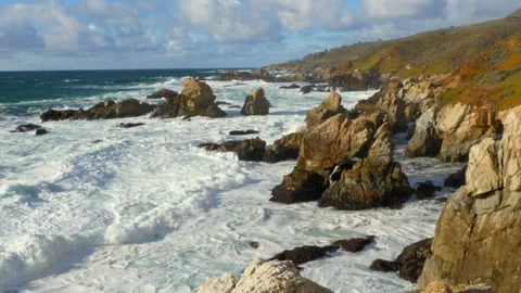 Slow motion of the ocean waves in Big Sur California Stock Footage 234655209