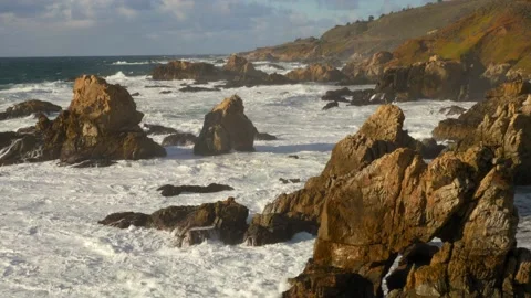 Slow motion of the ocean waves in Big Sur California Stock Footage 234655244