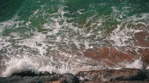 Slow motion Ocean Waves Breaking on Shore Stock Footage 55358678