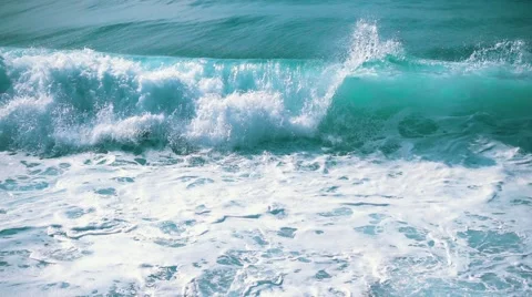 Slow motion Ocean Waves Breaking on Shore Stock Footage 55358854