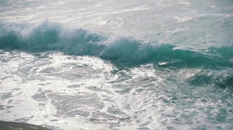 Slow motion Ocean Waves Breaking on Shore Stock Footage 55360189