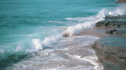 Slow motion Ocean Waves Breaking on Shore Stock Footage 55360582
