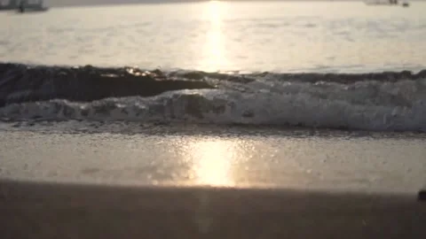 Slow Motion Ocean Waves during Sunset Stock Footage 159798721