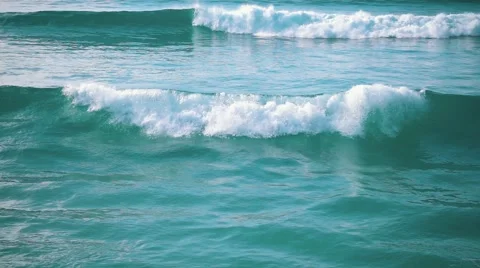 Slow Motion Ocean Waves Incoming on Shore Stock Footage 55360057