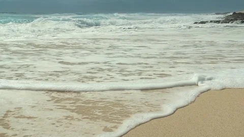 Slow motion ocean waves over sand beach in Fuertevenura Stock-Footage 76883440