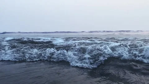 Slow Motion Ocean Waves on Sandy Beach Shoreline Stock Footage 311700337