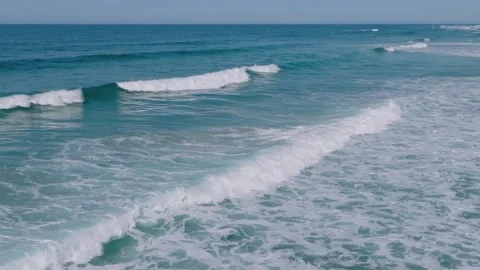 Slow Motion Of Ocean Waves In Turquoise Beach. Galicia, Spain. Stock Footage 238806894