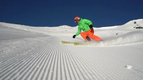 Slow motion one carving skiing swing Stock Footage 103997748