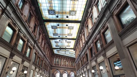 Slow motion ornate glass ceiling in Galleria Alberto Sordi Rome Stock Footage 338009594
