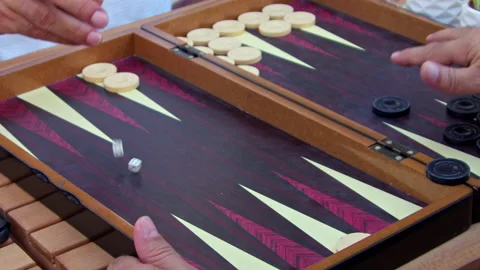 Slow Motion Outdoor Backgammon Game 2 Stock Footage 201760254