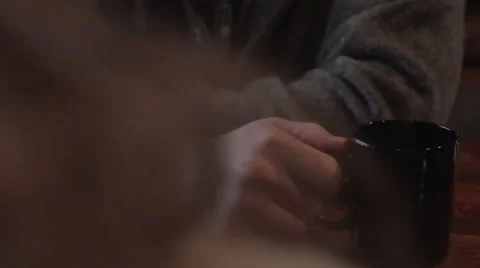 Slow Motion over the shoulder man with Coffee mug Stock Footage 47790901