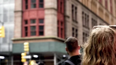 Slow Motion over woman's shoulder Financial District Manhattan New York City Stock Footage 255405464
