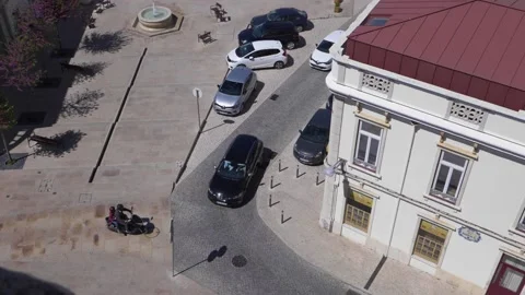 Slow motion overhead view of traffic in Portugal Video stock 130944782