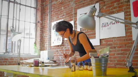 Slow motion of painter working wide shot slidecam 스톡 동영상 59311048