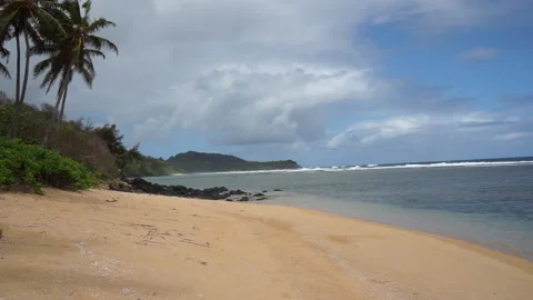 Slow-motion pan across a quiet Hawaiian Beach on a Sunny Day Stock Footage 185108324