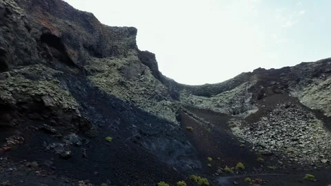 Slow motion pan of Caldera de Los Cuervos interior, Lanzarote, Spain Stock Footage 346376871