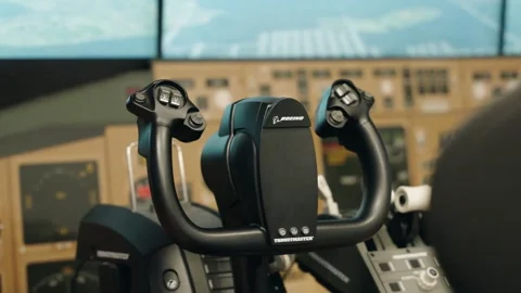 Slow Motion Pan to Control Panel Inside Museum Flight Simulator Stock Footage 337414301