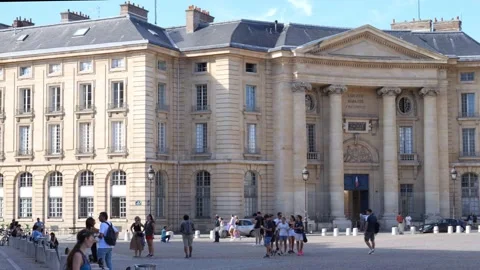 Slow motion pan of the town hall by the Pantheon, Paris, 4K Stock Footage 205554242