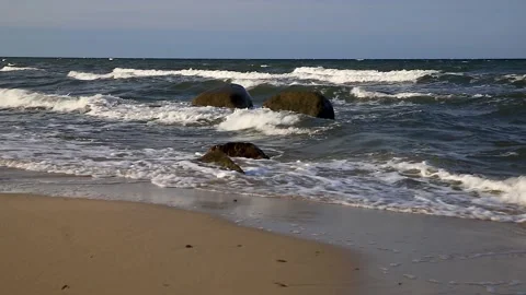 Slow motion pann rotating video of the beautiful coastline of the sea. Stock Footage 143960623