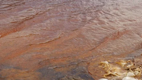 Slow motion panning over acidic mine drainage pond FullHD video Stock Footage 132884657