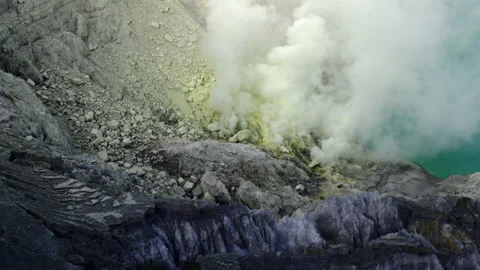 Slow Motion Panning Steam As It Rises From The Caldera Of Ijen Volcano, With A Stock Footage 154564128