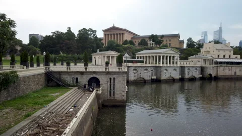 Slow Motion Panning Video Of Back of Philadelphia Museum Of Art Stock Footage 138646142