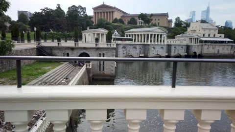 Slow Motion Panning Video Of Back of Philadelphia Museum Of Art Stock Footage 138646444