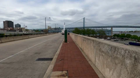 Slow Motion Panning Video Of bridge in the city of Philadelphia Stock Footage 139191979